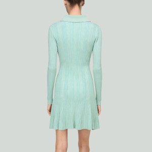 Women's Knit Polo Collar V-Neck A-Line Mini Dress