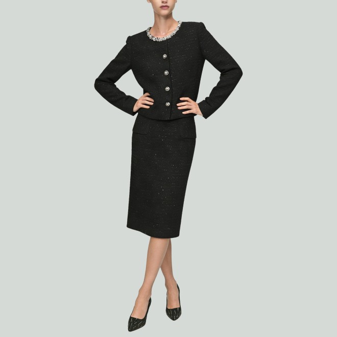 Rhinestone and Sequin Round-Neck Long-Sleeve Dress