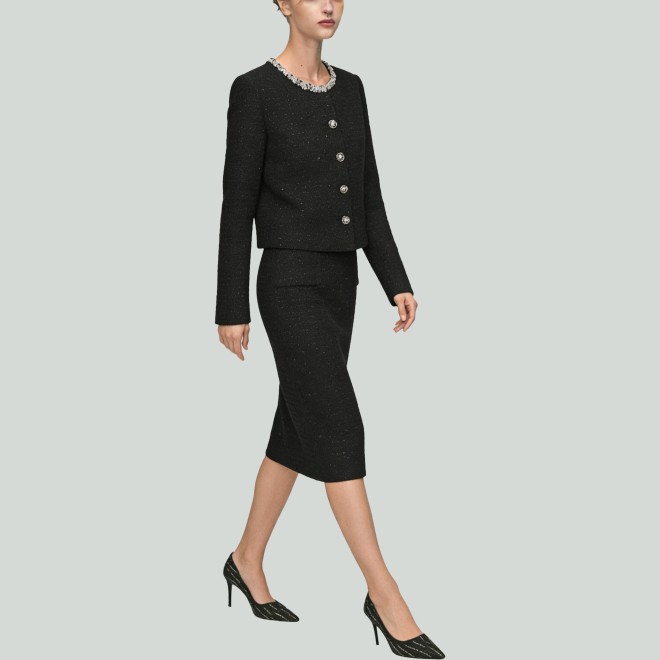 Rhinestone and Sequin Round-Neck Long-Sleeve Dress