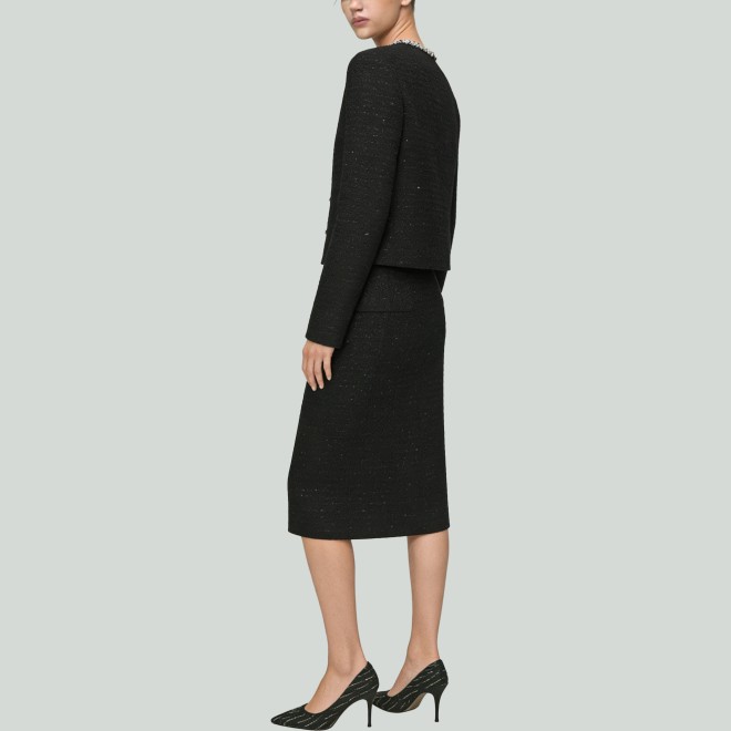 Rhinestone and Sequin Round-Neck Long-Sleeve Dress