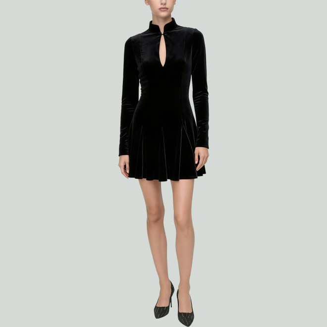 Stand Collar Long Sleeve Front Hollow Dress