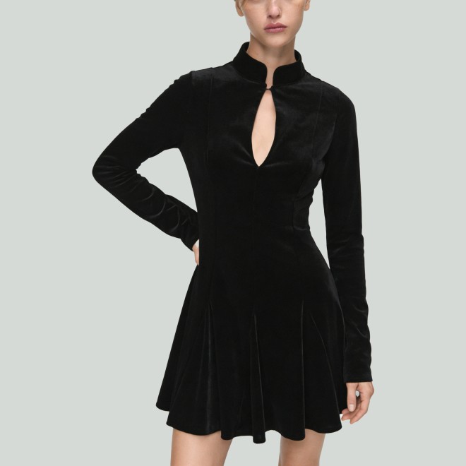 Stand Collar Long Sleeve Front Hollow Dress