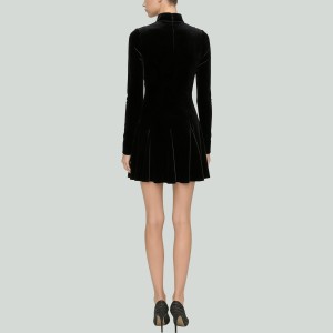 Stand Collar Long Sleeve Front Hollow Dress