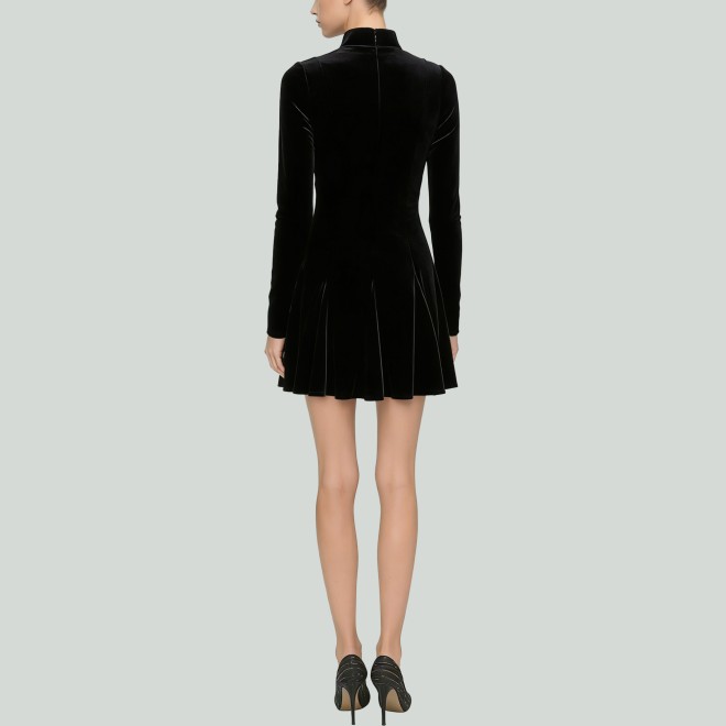 Stand Collar Long Sleeve Front Hollow Dress