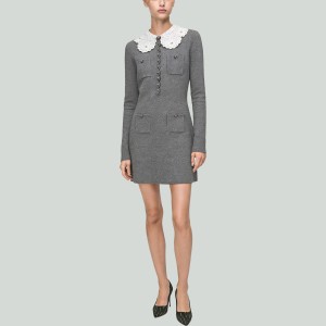 Detachable Lace Collar Knit Dress