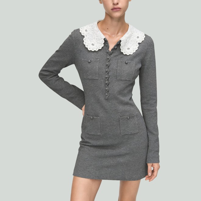 Detachable Lace Collar Knit Dress