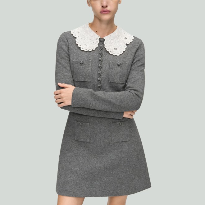 Detachable Lace Collar Knit Dress
