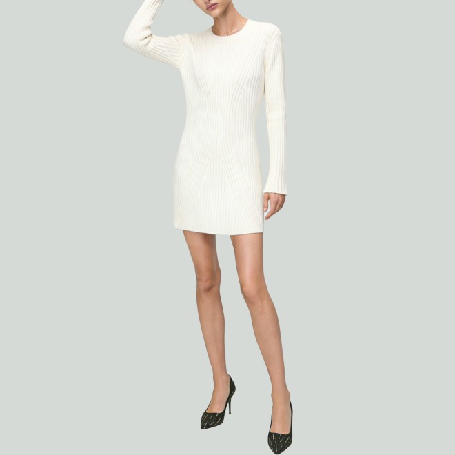 Elegant Solid Knit Round Neck Dress