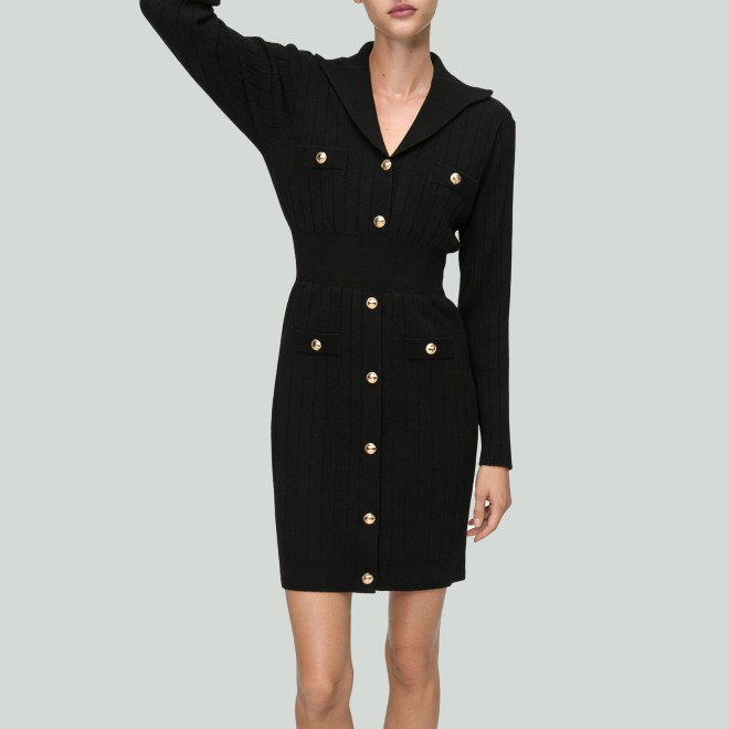Women's Turn-Down Collar Button Midi Dress