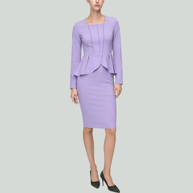 Elegant Long Sleeve Ruffle Button Trim Dress