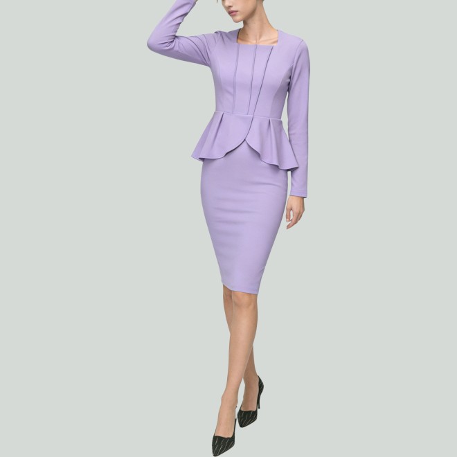 Elegant Long Sleeve Ruffle Button Trim Dress