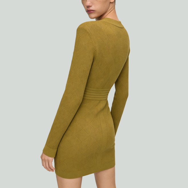 Minimalist Single-Breasted V-Neck Slim-Fit Knitted Mini Dress