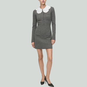Lace Peter Pan Collar Knitted A-Line Mini Dress
