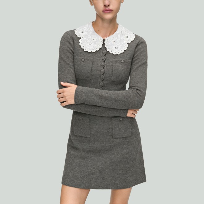 Lace Peter Pan Collar Knitted A-Line Mini Dress