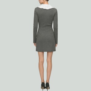 Lace Peter Pan Collar Knitted A-Line Mini Dress