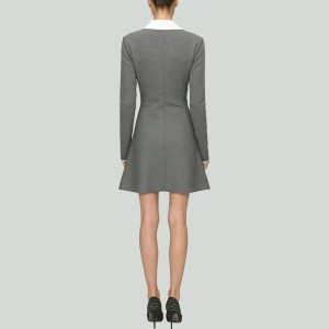 Floral-Collar Color-Block Knitted A-Line Dress