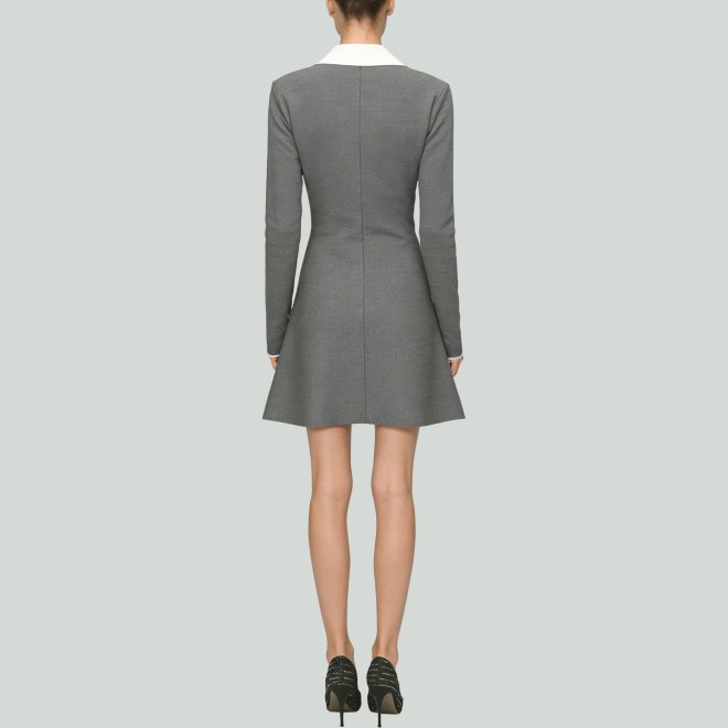 Floral-Collar Color-Block Knitted A-Line Dress