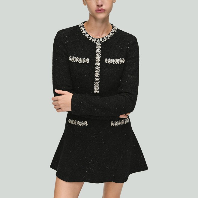 French Knit Sequin A-Line Skirt