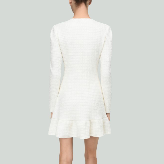 Elegant Round-Neck Double-Breasted Knitted Dress