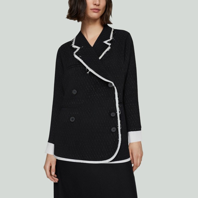 Color-block Raw-edge Asymmetrical-front Jacket