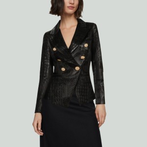 Metal Buckle Waist PU Leather Jacket