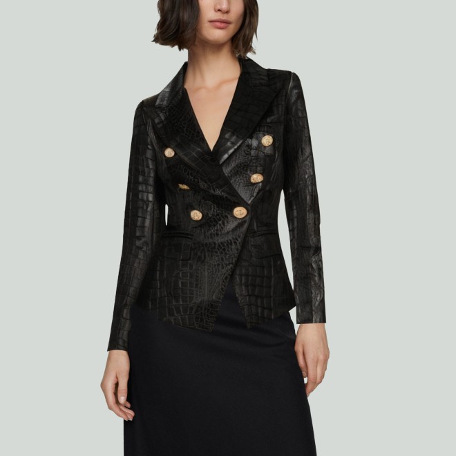 Metal Buckle Waist PU Leather Jacket