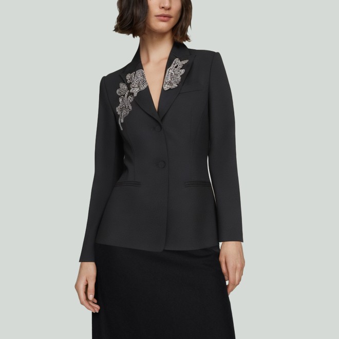 Black Beaded Waist-Hugging Blazer