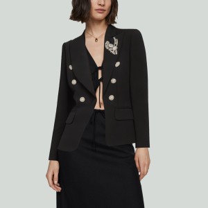 Elegant Beaded Button Diamond Blazer Jacket