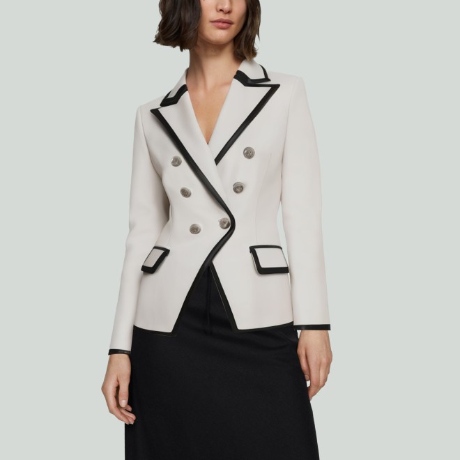 Women's Colorblock Double-Breasted Slim PU Blazer