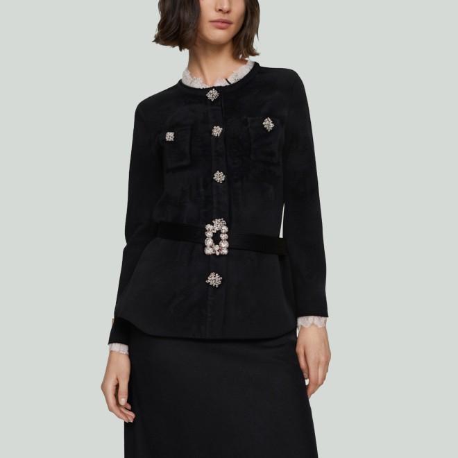 Elegant Lace-Paneled Round-Neck Women's Jacket