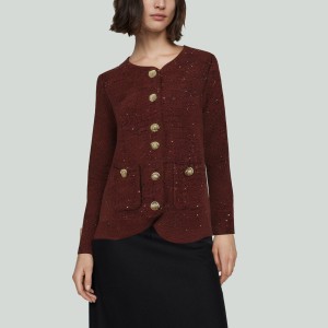 Sequined Metal Buckle Elegant Short Women's Jacket