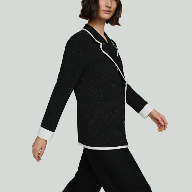 Color-block Raw-edge Asymmetrical-front Jacket