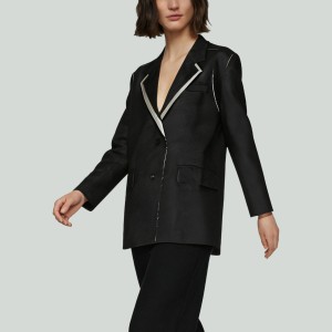 Retro Contrast Color Loose Raw Edge Women's Blazer