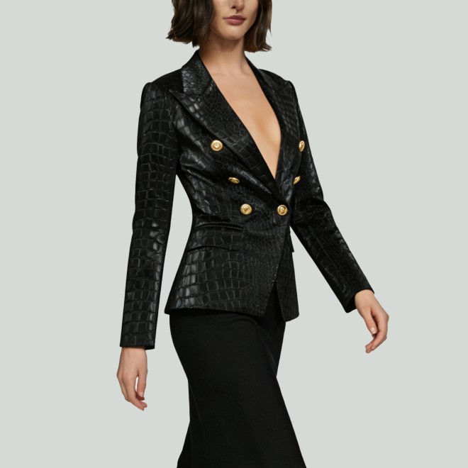 Metal Buckle Waist PU Leather Jacket