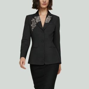 Black Beaded Waist-Hugging Blazer