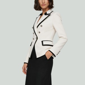 Women's Colorblock Double-Breasted Slim PU Blazer