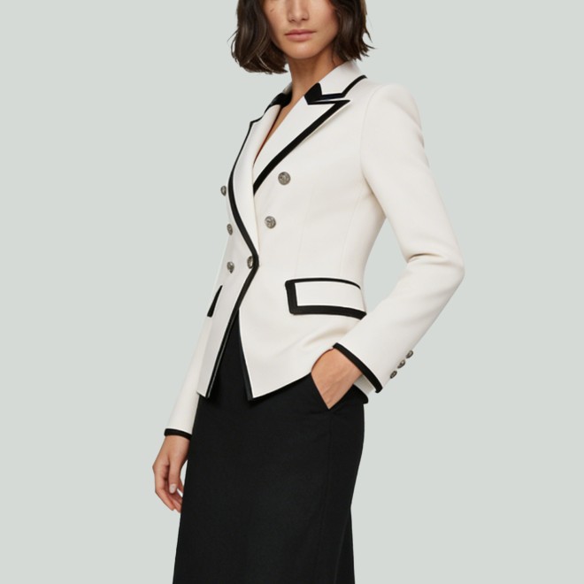 Women's Colorblock Double-Breasted Slim PU Blazer