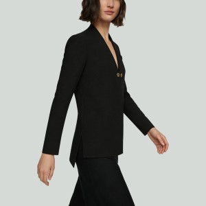 Elegant Metal Buckle V-Neck Women's Short Blazer