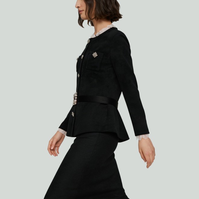 Elegant Lace-Paneled Round-Neck Women's Jacket