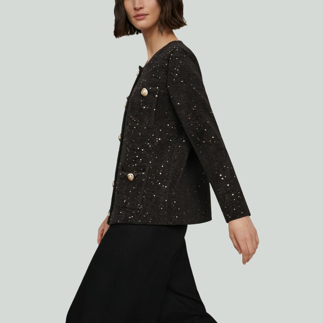 Metal Button Sequined Four-Pocket Knit Cardigan