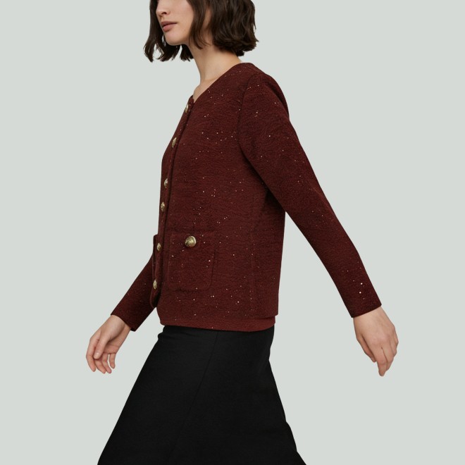 Sequined Metal Buckle Elegant Short Women's Jacket