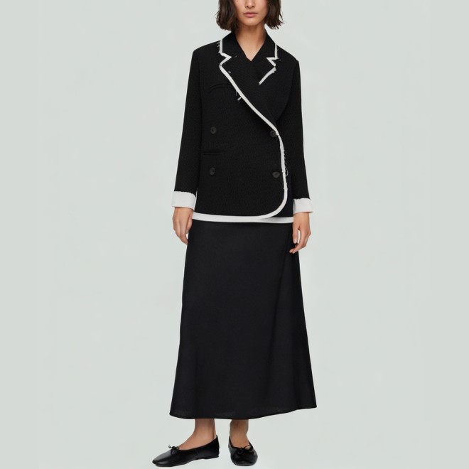 Color-block Raw-edge Asymmetrical-front Jacket