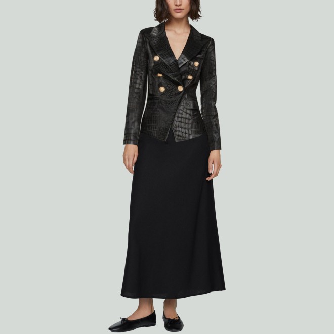 Metal Buckle Waist PU Leather Jacket