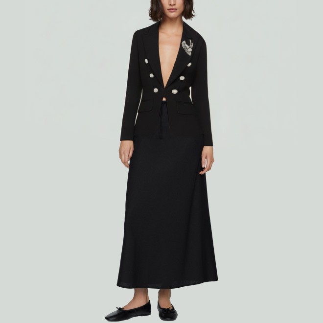 Elegant Beaded Button Diamond Blazer Jacket