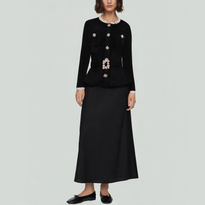 Elegant Lace-Paneled Round-Neck Women's Jacket