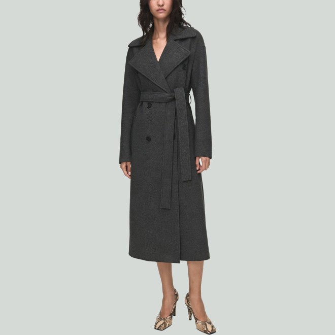 Women's Long Double-Breasted Belted Cashmere Trench Coat
