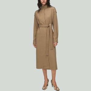 Elegant Stand Collar Long Sleeve Belted Women's Trench Coat