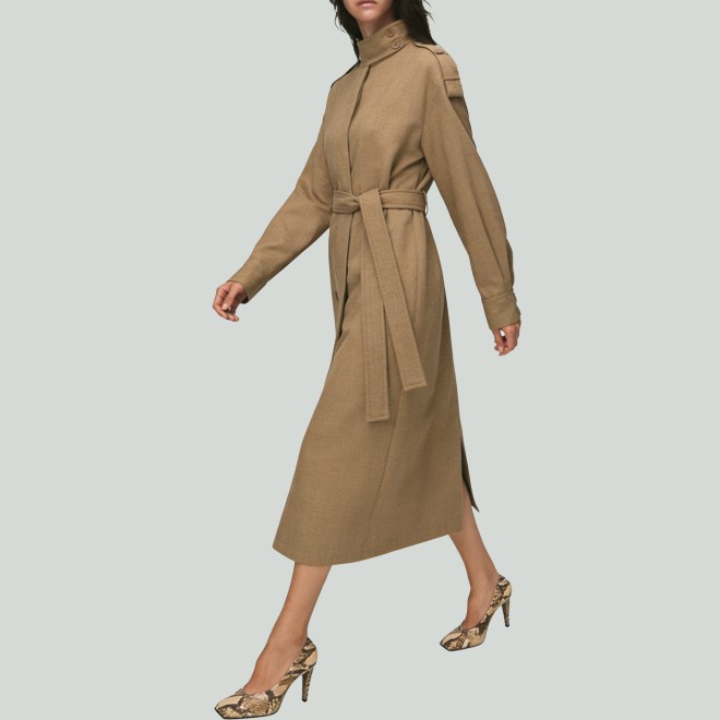 Elegant Stand Collar Long Sleeve Belted Women's Trench Coat