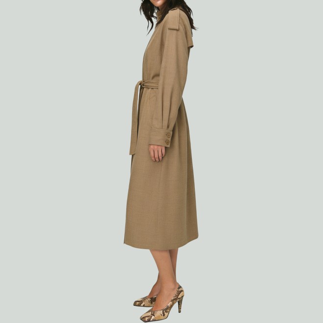 Elegant Stand Collar Long Sleeve Belted Women's Trench Coat