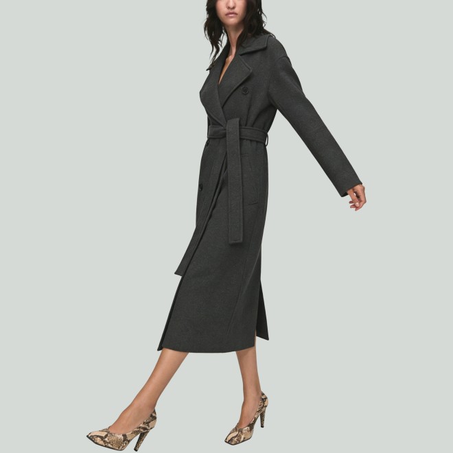 Women's Long Double-Breasted Belted Cashmere Trench Coat